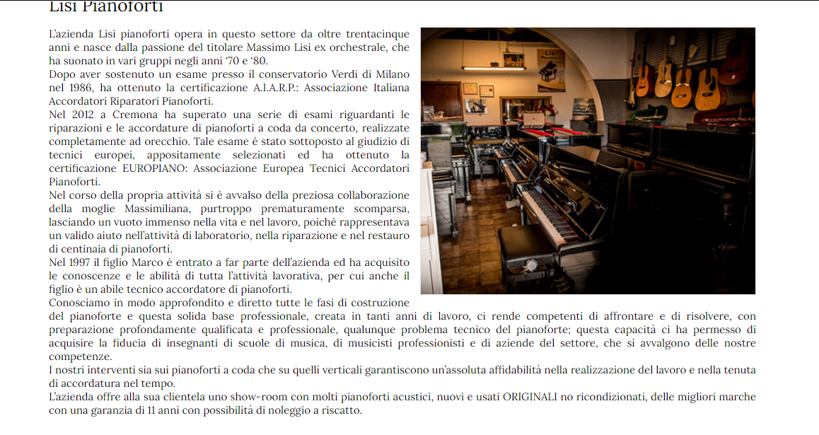 Lo showroom Lisi Pianoforti con pianoforti e strumenti musicali