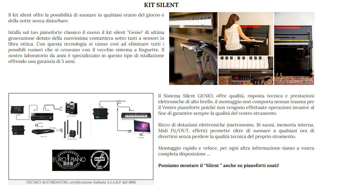 Schema del sistema Silent e certificazioni EUROPIANO e A.I.A.R.P.